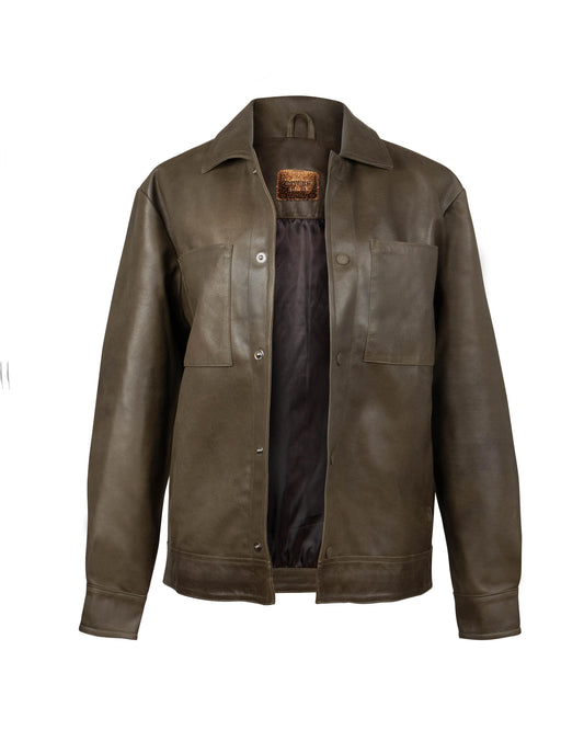 LEATHER JACKET IN MILITARY GREEN FOR MEN